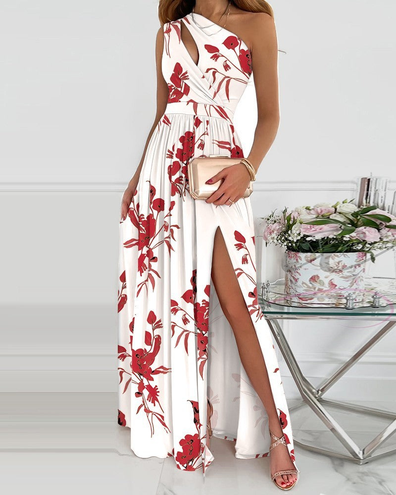 Rose Print Split Summer Fashion Long Dress
