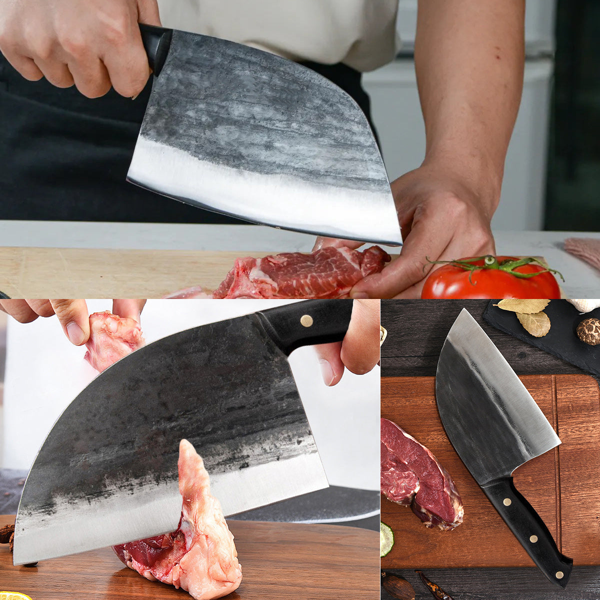 Qulajoy Serbian Chef Knife 6.7 Inch - High Carbon Steel Meat Cleaver - Professional Japanese Full Tang Hammered Cutting Knife