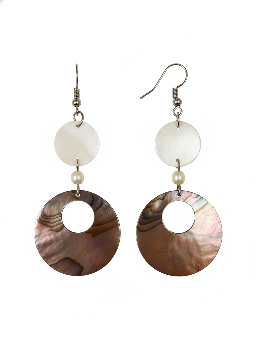 Dangling Shell Earrings Two Tone